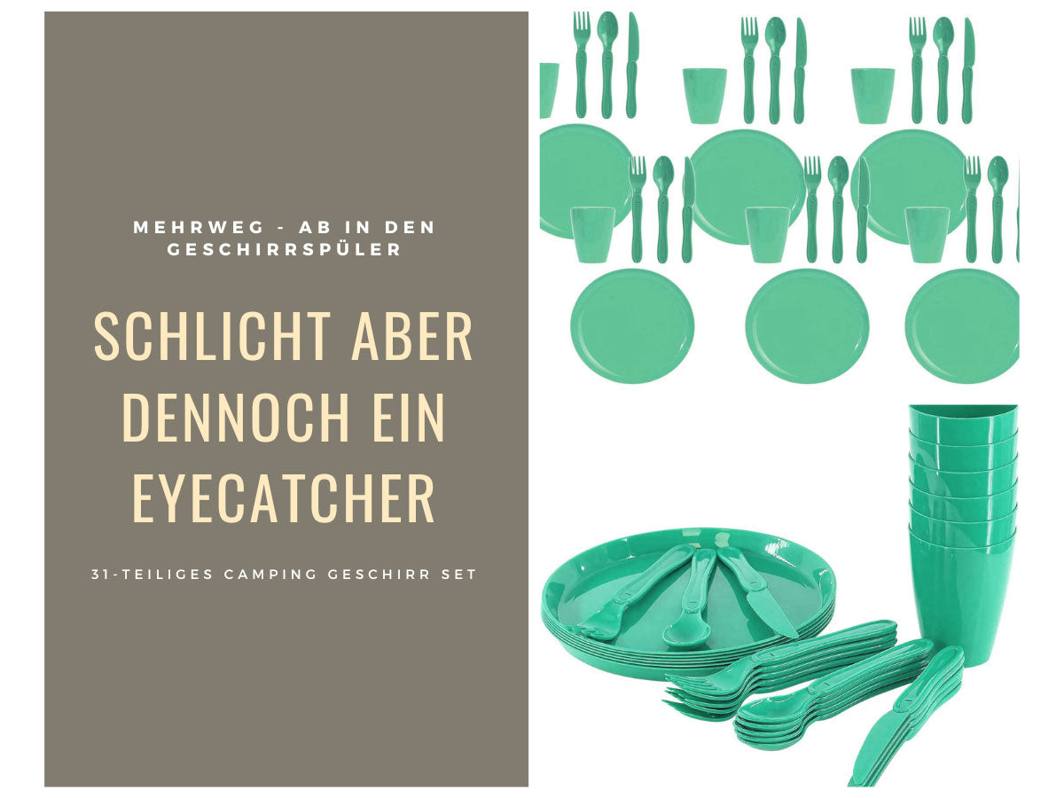 Picknick-Set 31-tlg Geschirr Grün 6 Personen Mehrweg