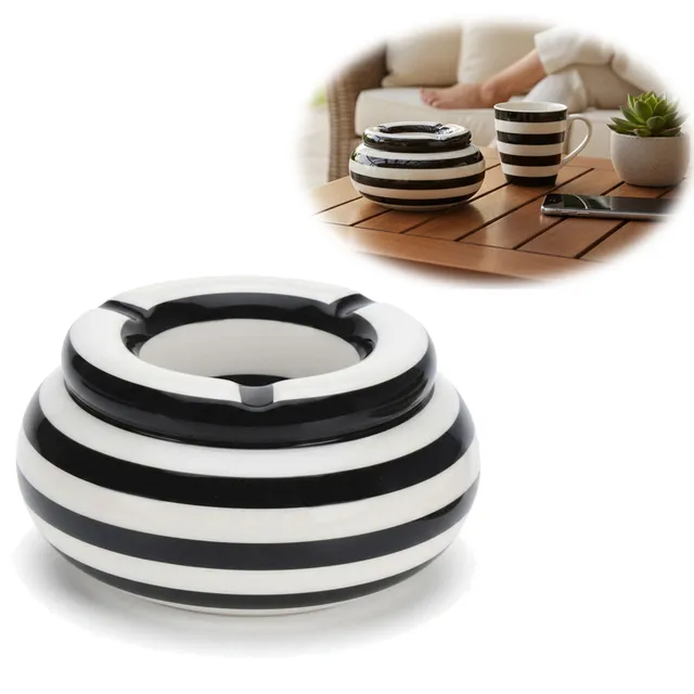 LS-LebenStil Sturmaschenbecher XL 14x9cm Schwarz-Weiß Keramik