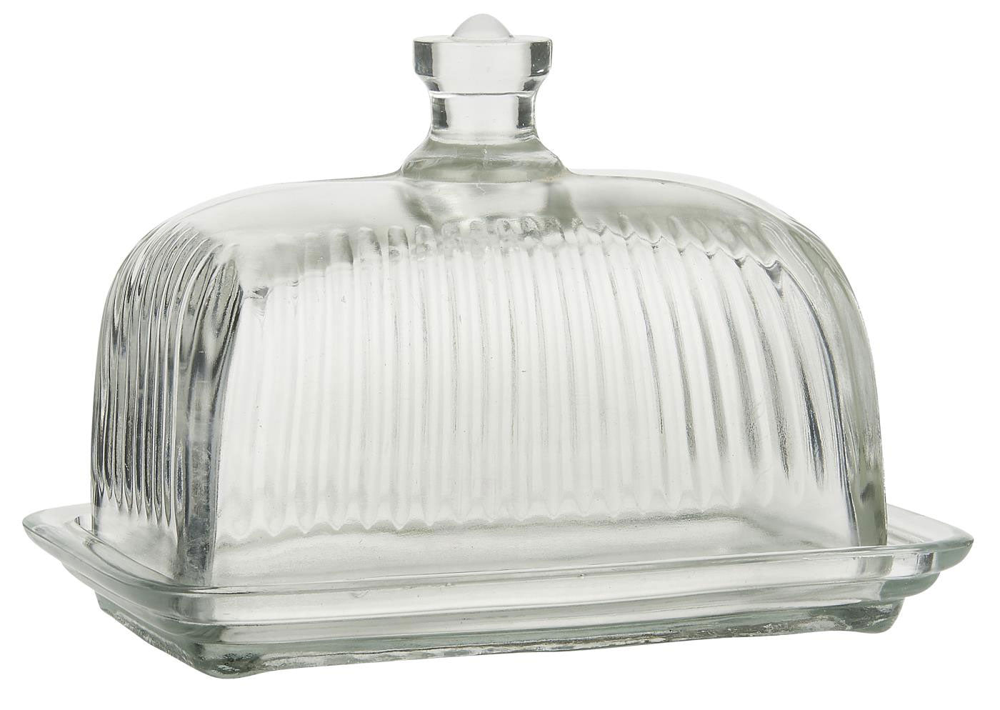 LS-LebenStil Möbel Butterdose Glas Vintage 17x12cm Deckel