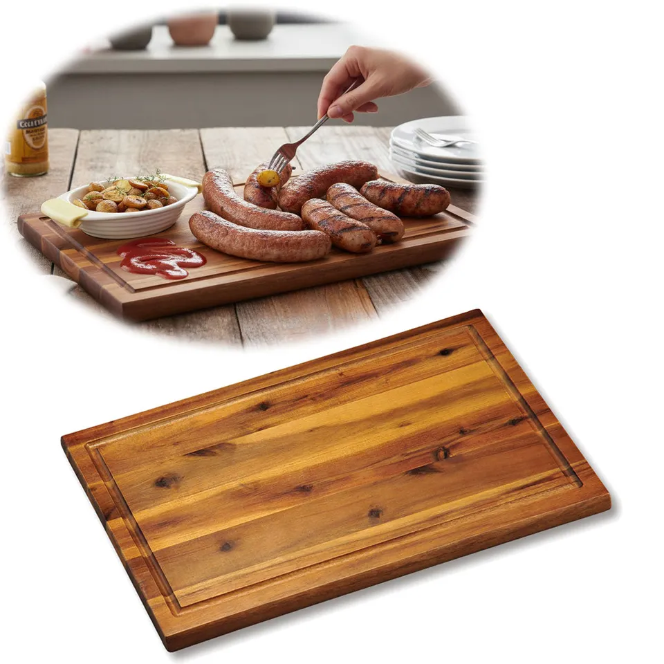 LS-LebenStil Profi Holz Schneidebrett Akazie 32x21cm Saftrille