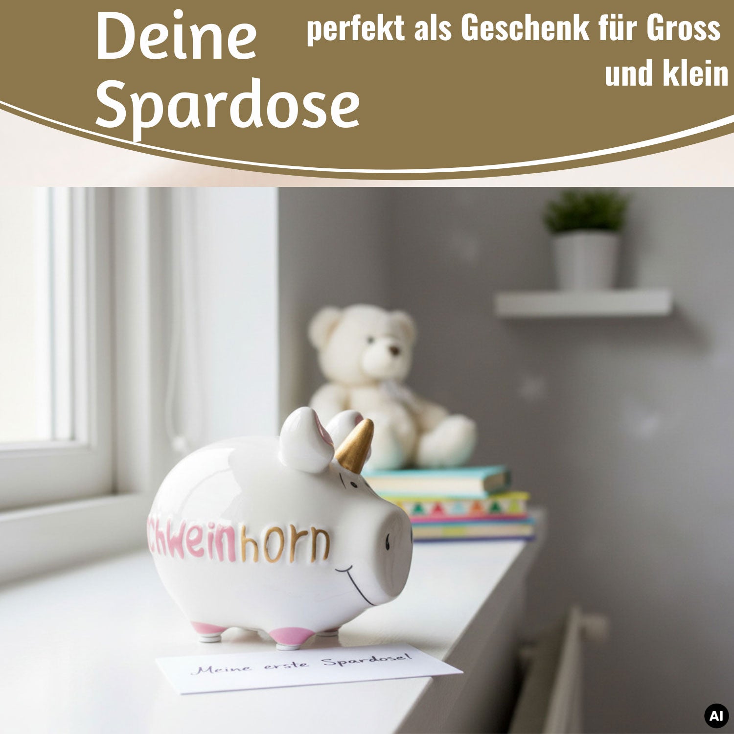 LS-LebenStil Möbel Wohnen Schweinhorn Spardose Weiß Rosa