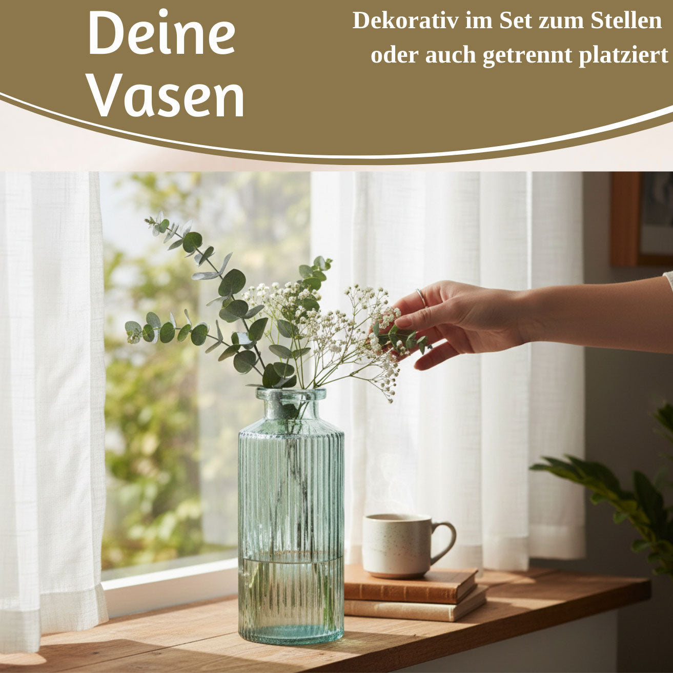 LS-LebenStil Retro Glas-Vasen 4er-Set salbei-grün 14cm