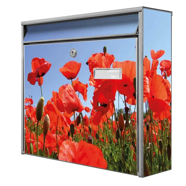 Banjado Briefkasten Mohnblumen Silbergrau Stahl 32x36 A4