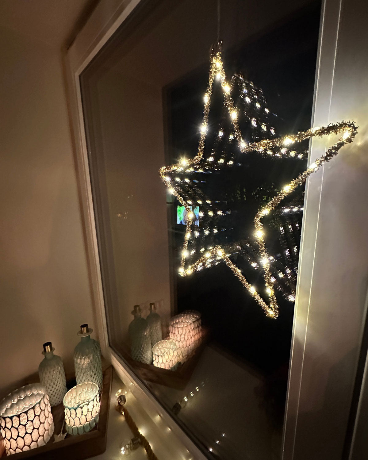 LS-LebenStil Möbel Leuchtstern Gold 38cm 2er LED Timer