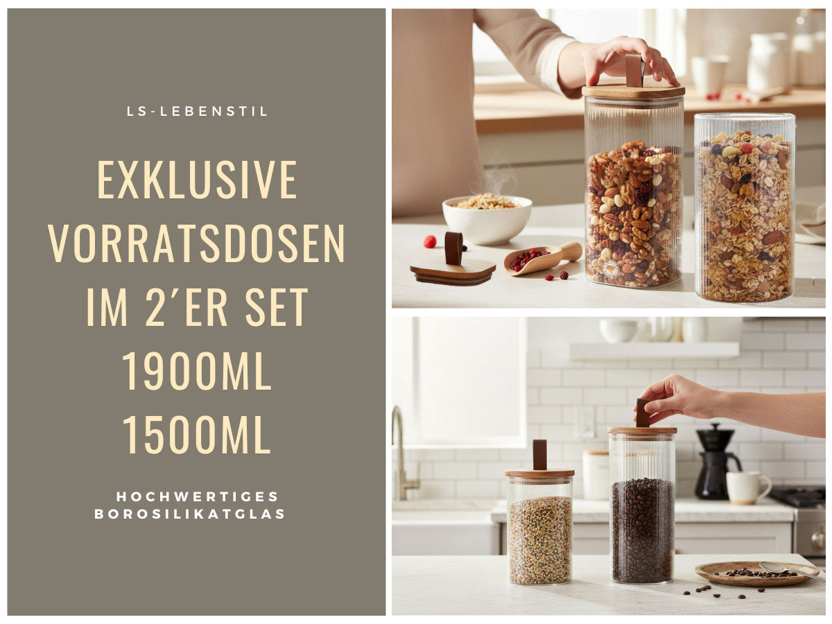 LS-LebenStil Küche & Haushalt Vorratsdosen Glas 2er Set luftdicht