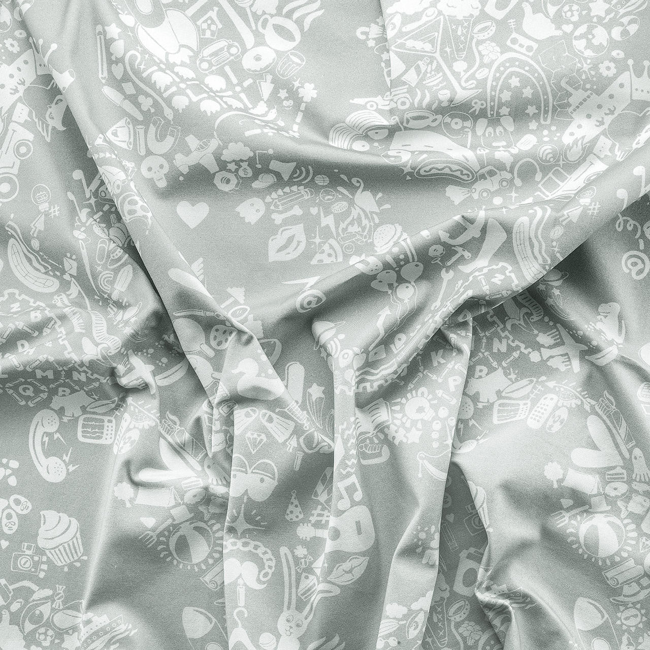 Mineheart New World Damask Stoff Grau-Blau Weiß Meterware