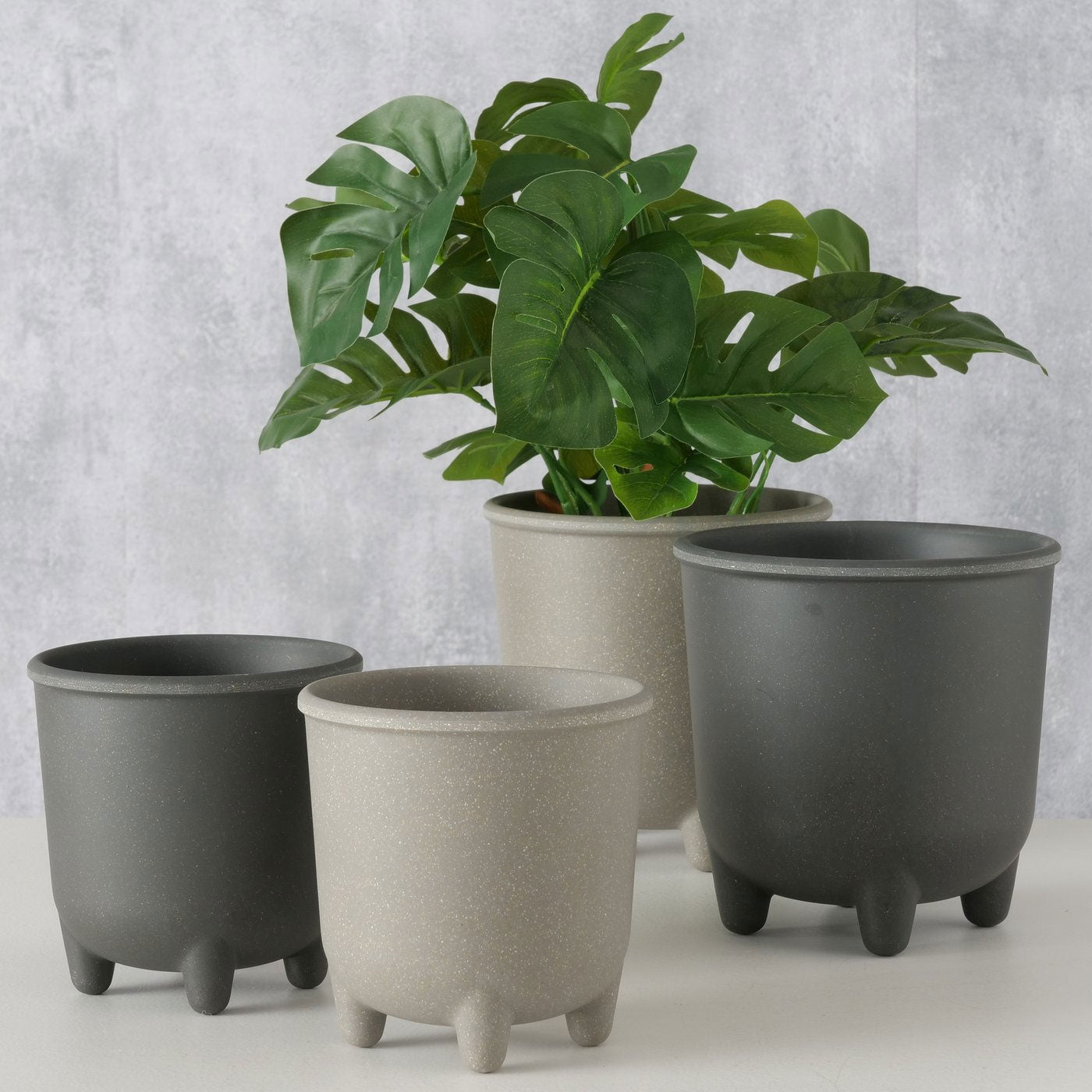 LS-LebenStil List Pflanztopf 2er Set grau rund 13-16 cm Kunstharz
