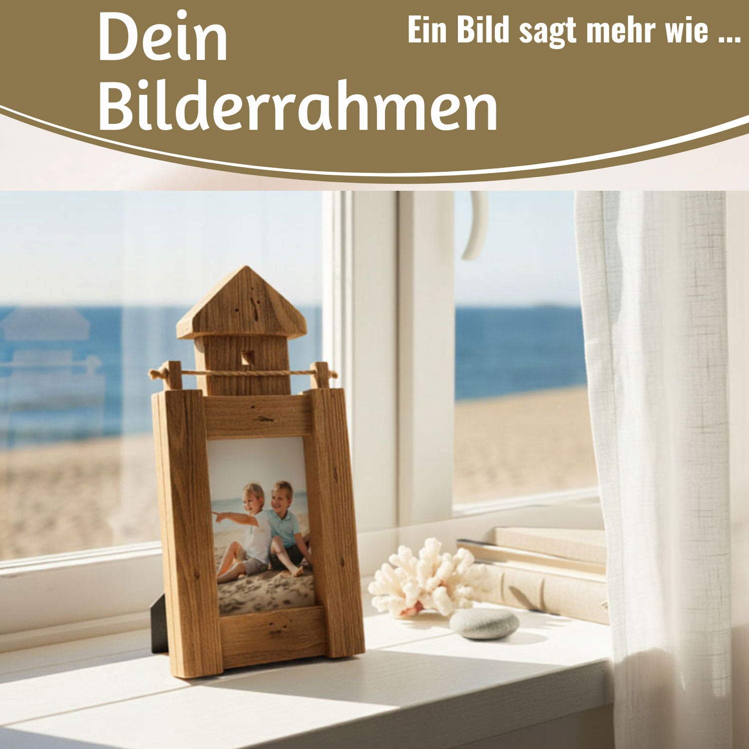 LS-LebenStil Bilderrahmen Holz Leuchtturm braun 30 cm 10x15
