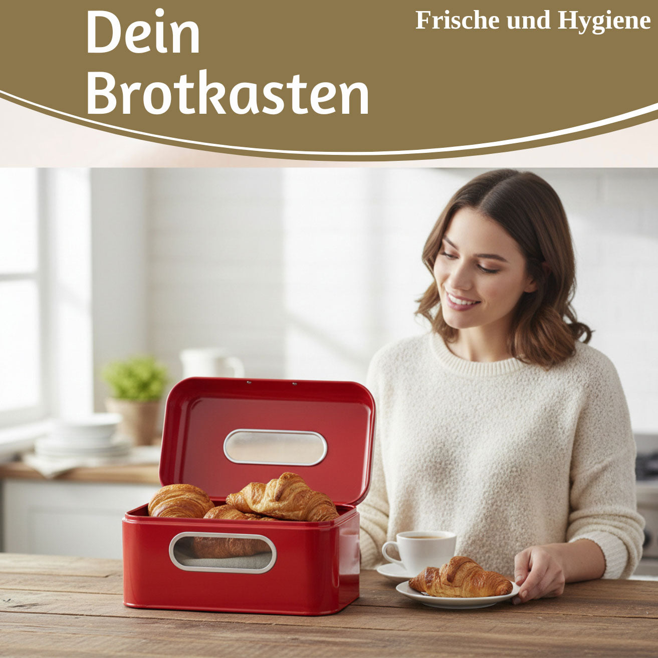 LS-LebenStil Vintage Brotkasten Rot Metall 30cm mit Deckel
