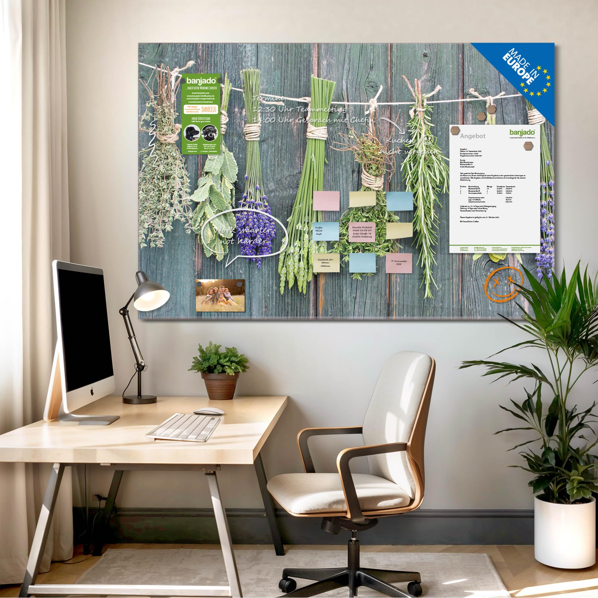 Banjado Magnettafel Acht Kräuter Glas 120x80 cm Küche