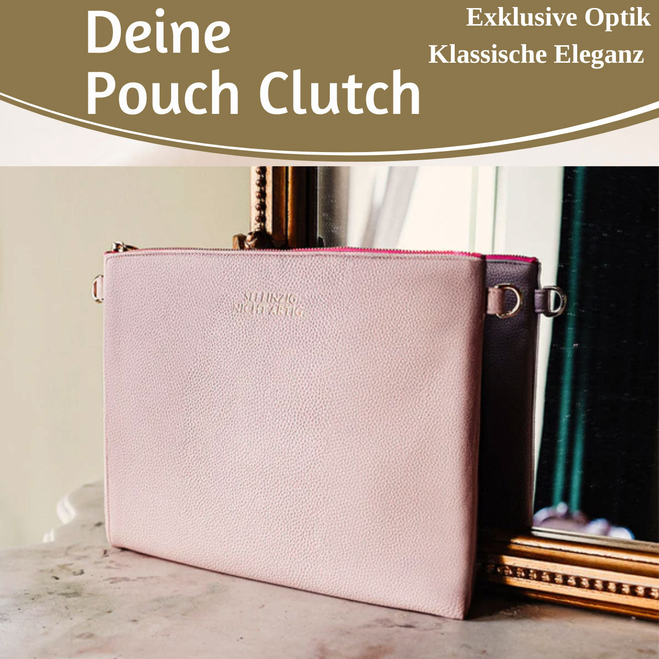 LS-LebenStil Stella Rosa XL Clutch 30cm Rosa PU-Leder Slogan