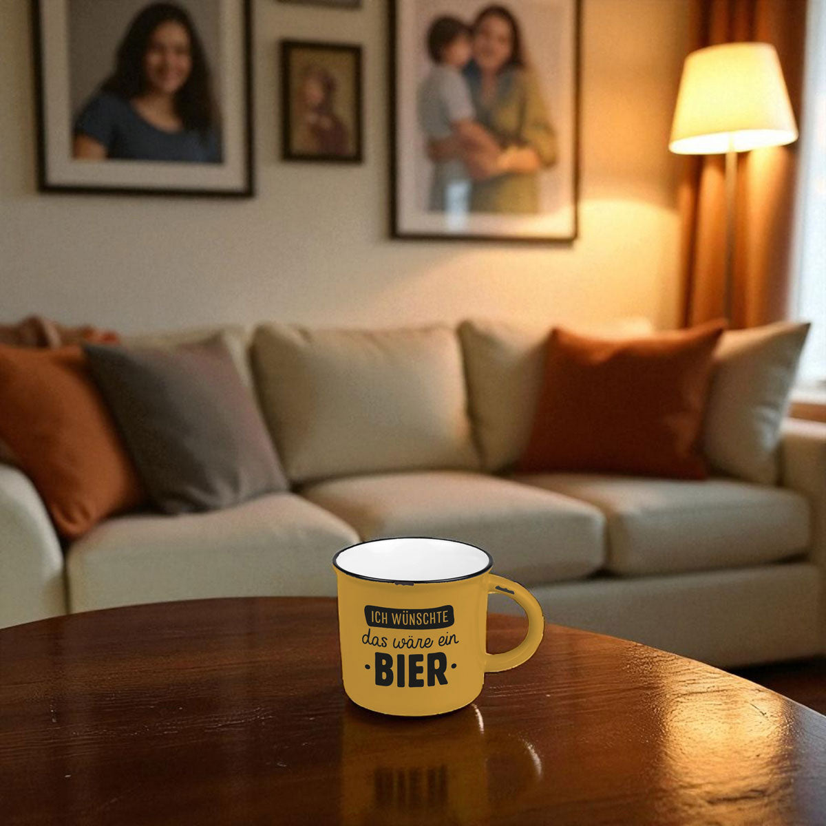 LS-LebenStil Emaille Kaffeebecher Keramik 400ml Bier Blau