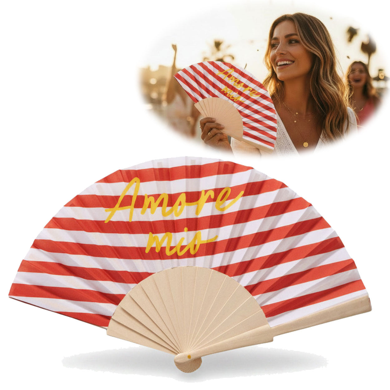 LS-LebenStil Amore Mio Handfächer rot weiß gelb Holz Stoff