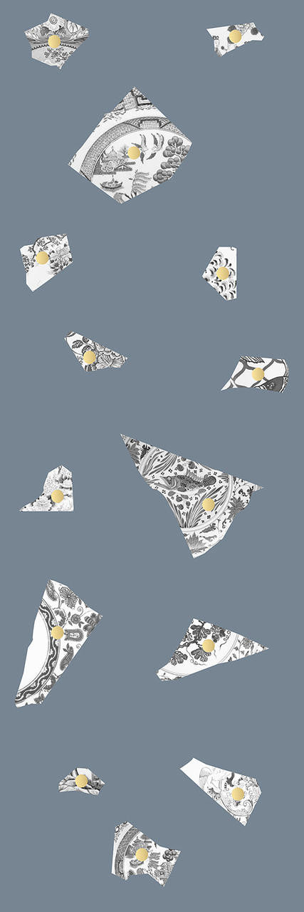 Mineheart Wallpaper Plate Fragment Tapete blau grau Vlies