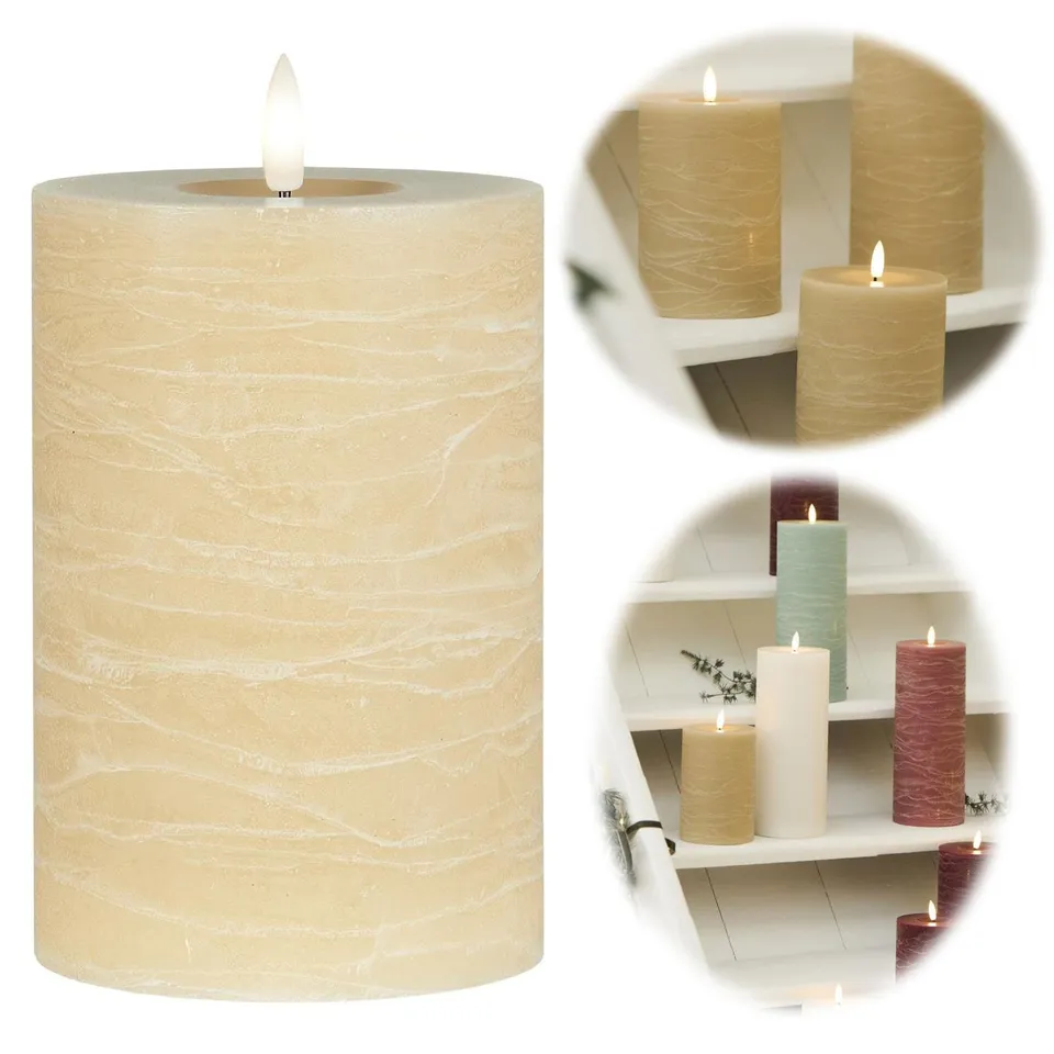 LS-LebenStil Nyhavn LED Stumpenkerze beige 15cm Echtwachs