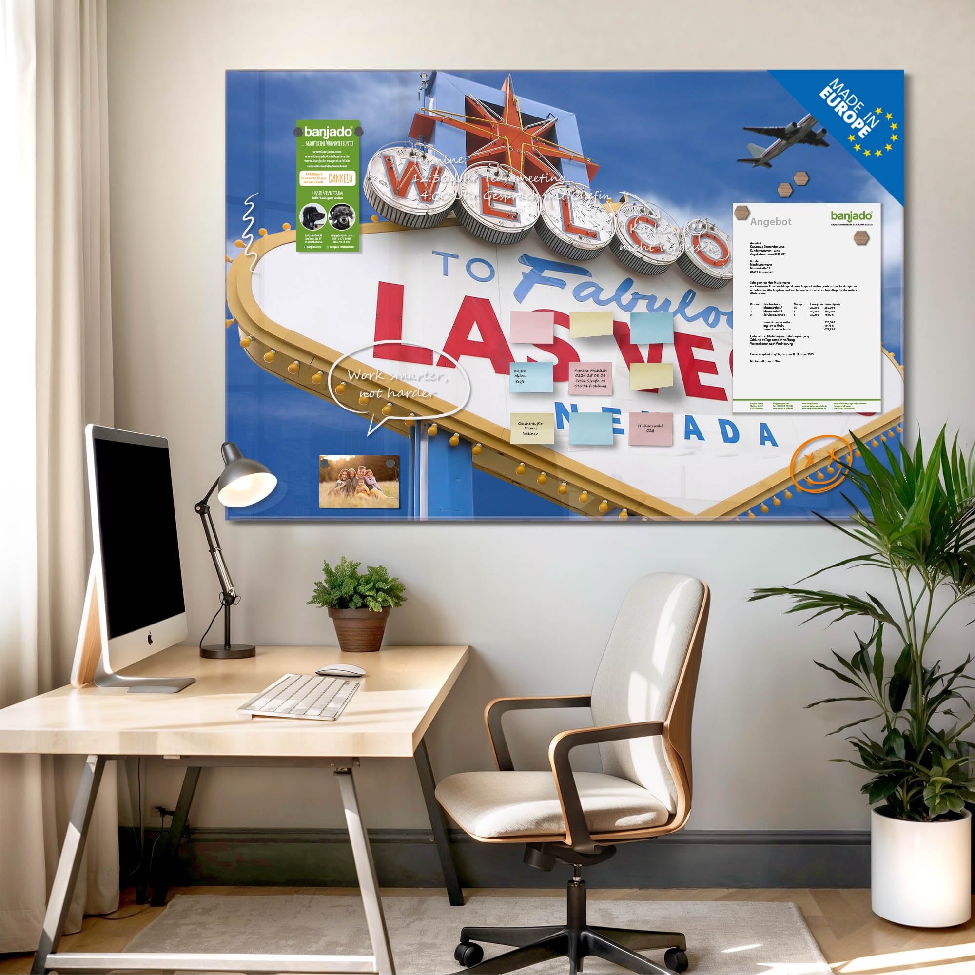 Banjado Magnettafel Glas 120x80 Las Vegas beschreibbar