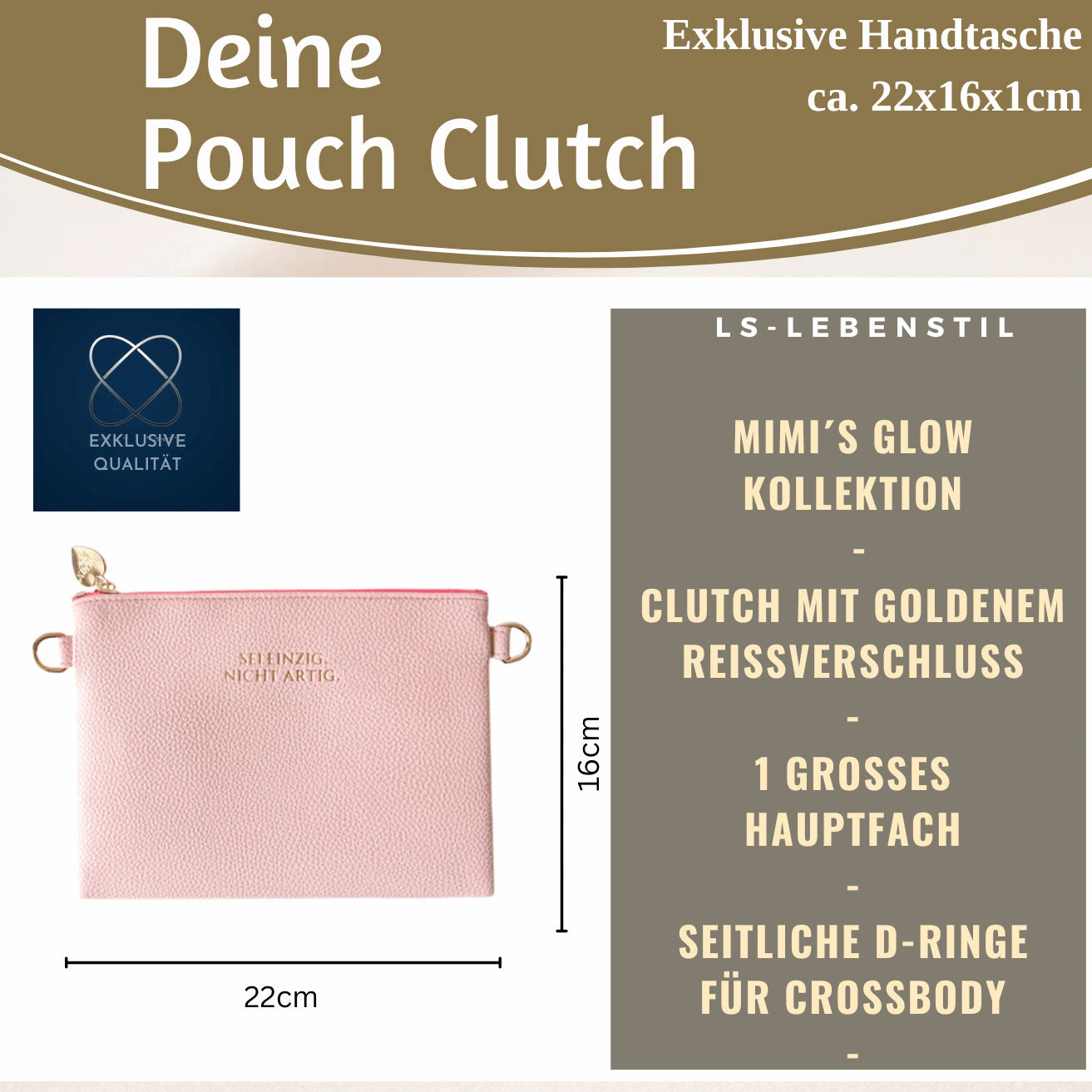 Mimi's Glow Lia Clutch Handtasche Rosa 22cm PU
