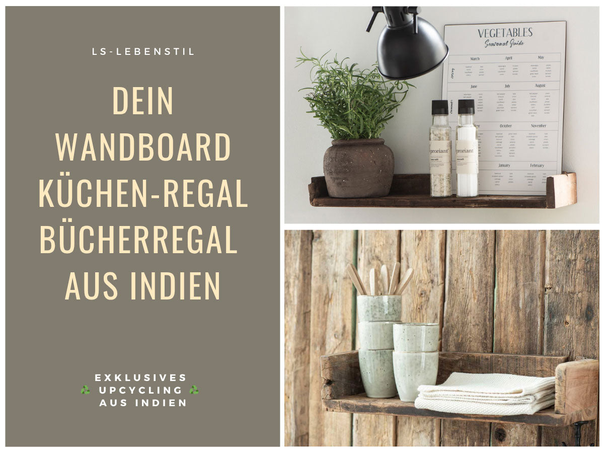 LS-LebenStil Wandregal Ziegelform 45cm Holz braun Industrial