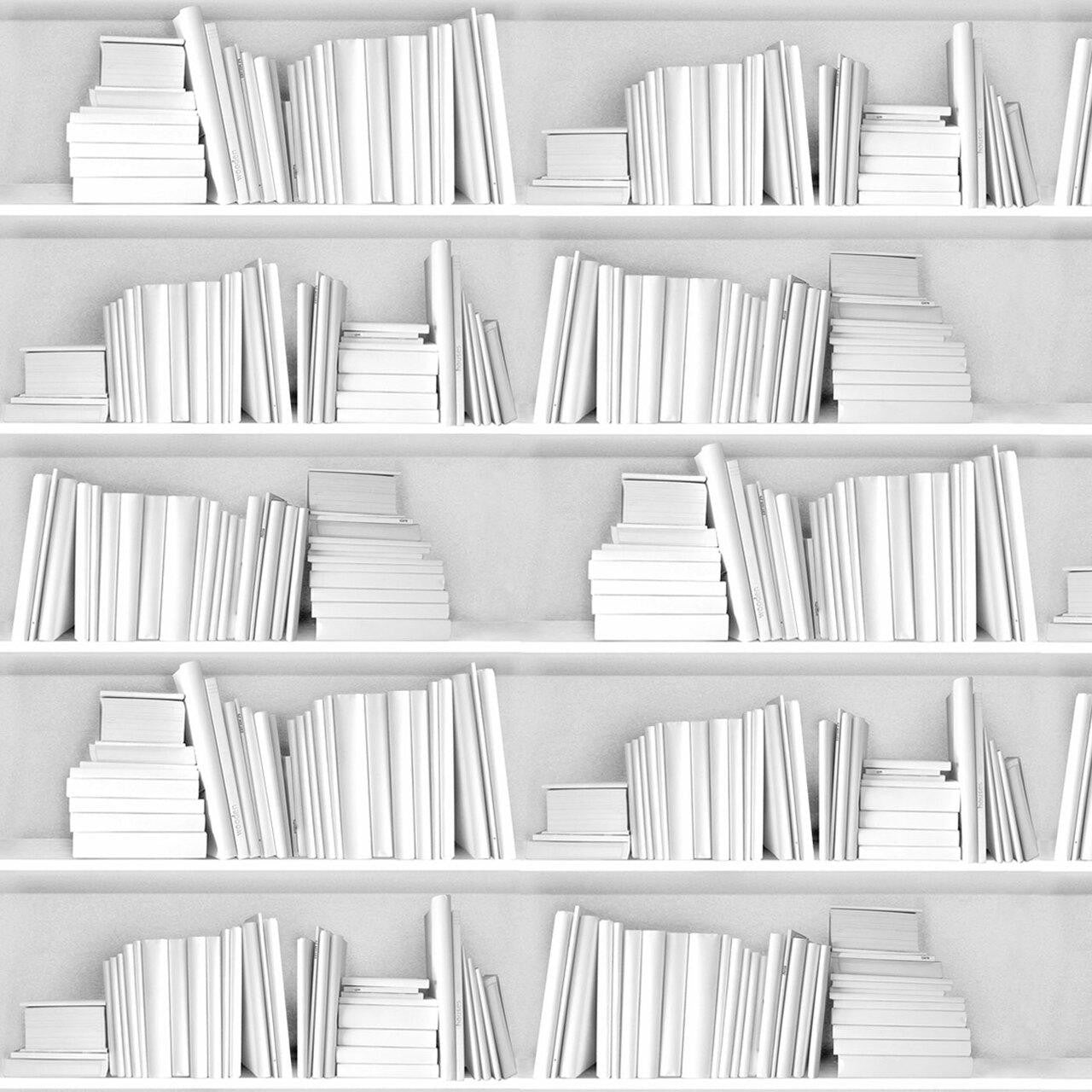Mineheart White Bookshelf Tapete Weiss Rolle