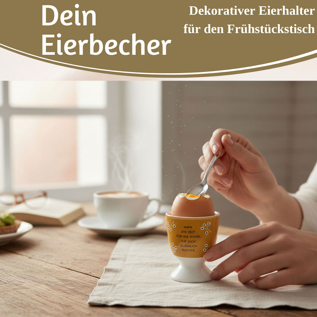 LS-LebenStil Eierbecher Porzellan Echt-Gold Zeit für Dinge 6x5cm