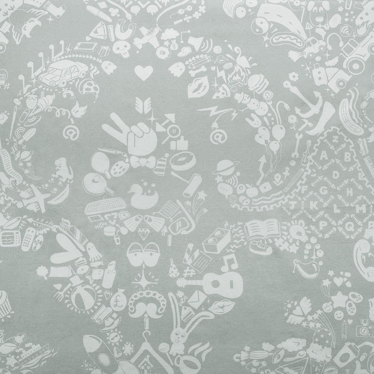 Mineheart New World Damask Stoff Grau-Blau Weiß Meterware