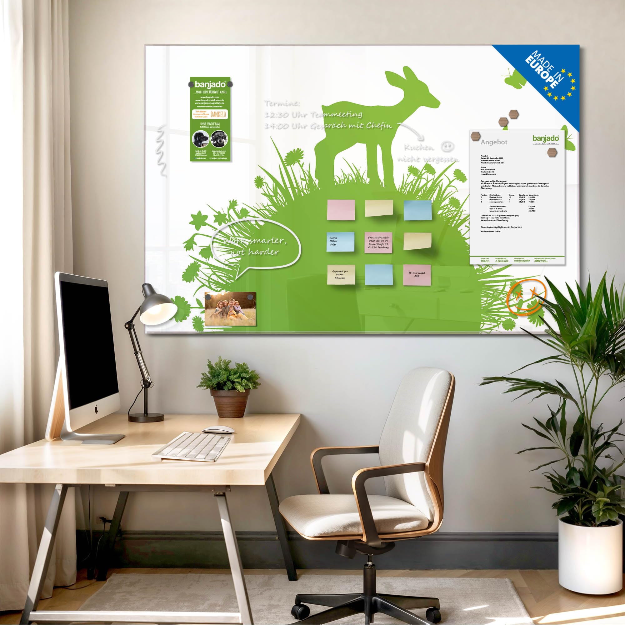 Banjado Magnettafel Rehkitz Glasboard 120x80 Kinder