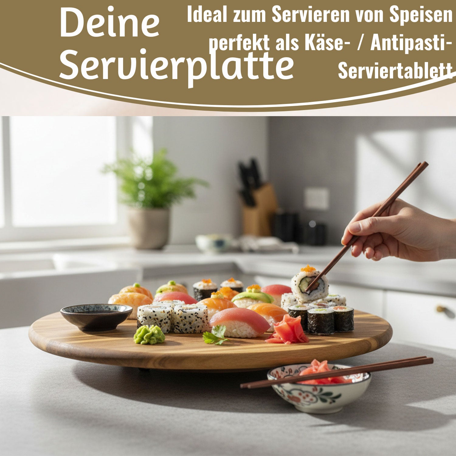 LS-LebenStil XXL Servierplatte Drehteller 40cm Akazie Holz