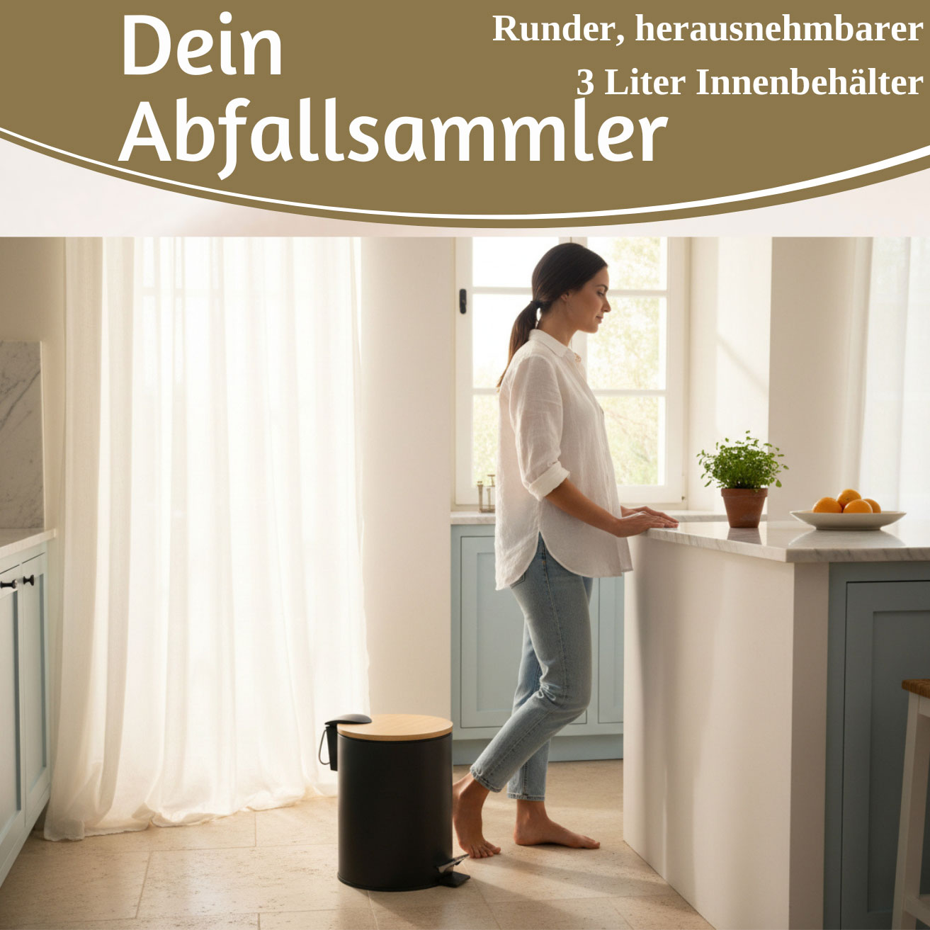 LS-LebenStil Tretmülleimer 3L Schwarz Rund Soft Close 24x17cm