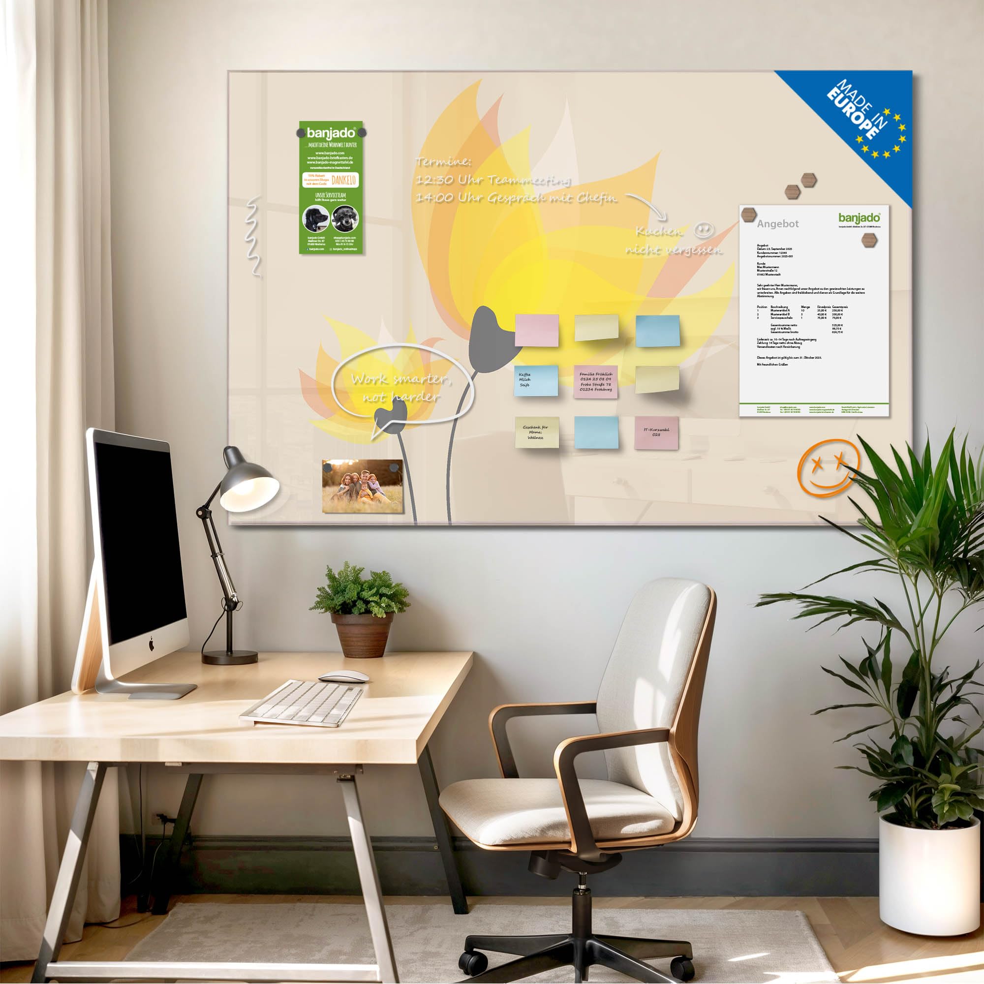 Banjado Magnettafel Sommerblüten Glasboard 120x80 cm Blumen