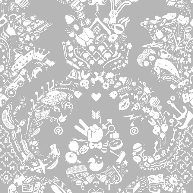 Mineheart New World Damask Tapete Weiß-Grau