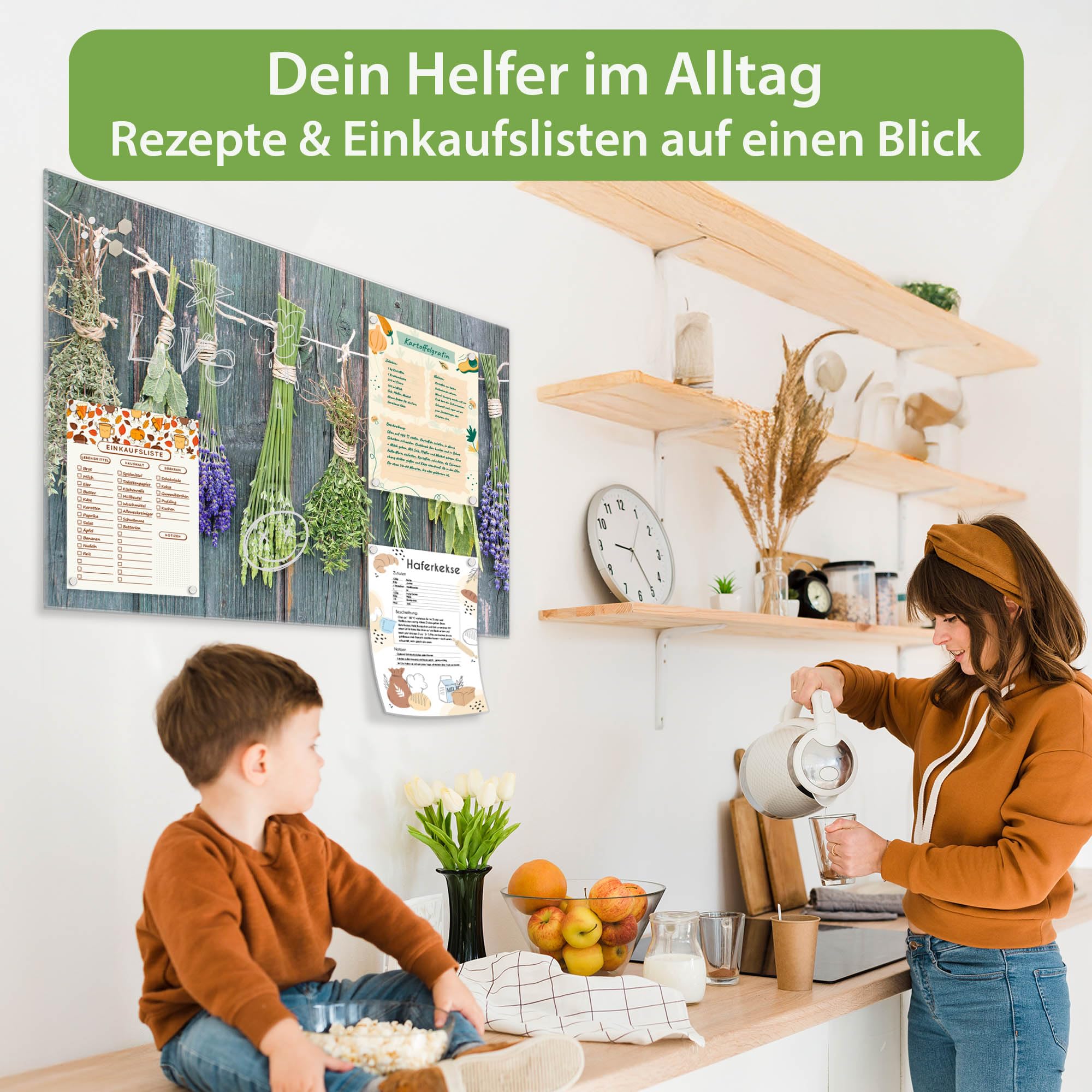 Banjado Magnettafel Acht Kräuter Glas 120x80 cm Küche