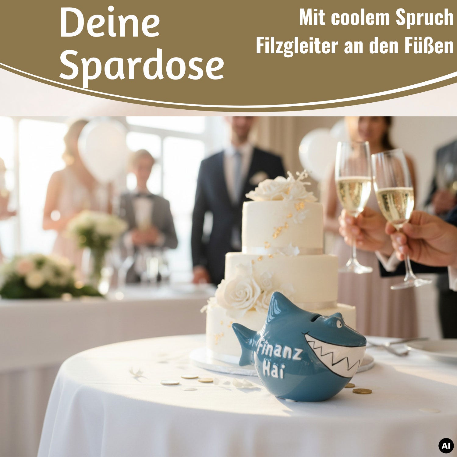 LS-LebenStil Finanz-Hai Sparschwein Keramik blau-weiß 13cm