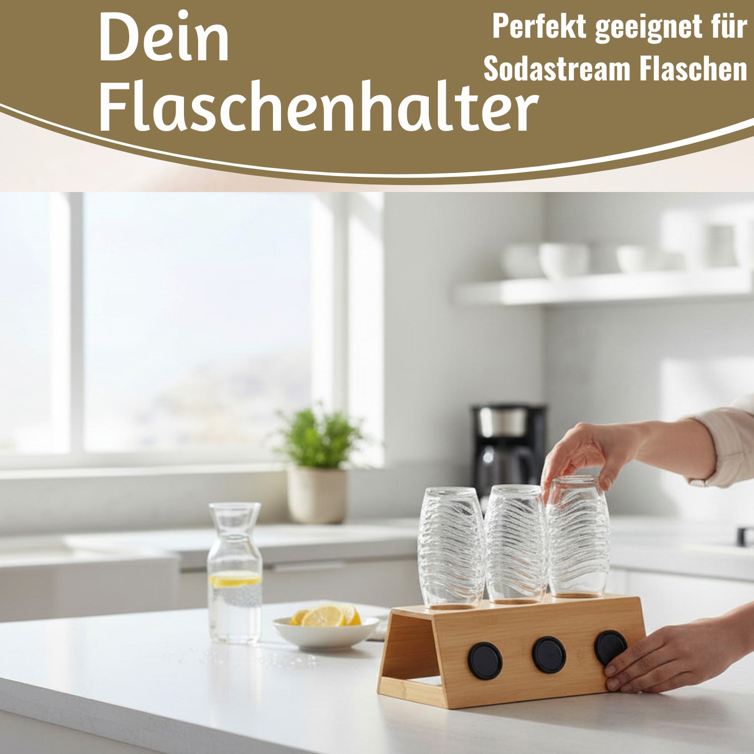 LS-LebenStil Küche & Haushalt Flaschenständer Bambus 3 Flaschen braun