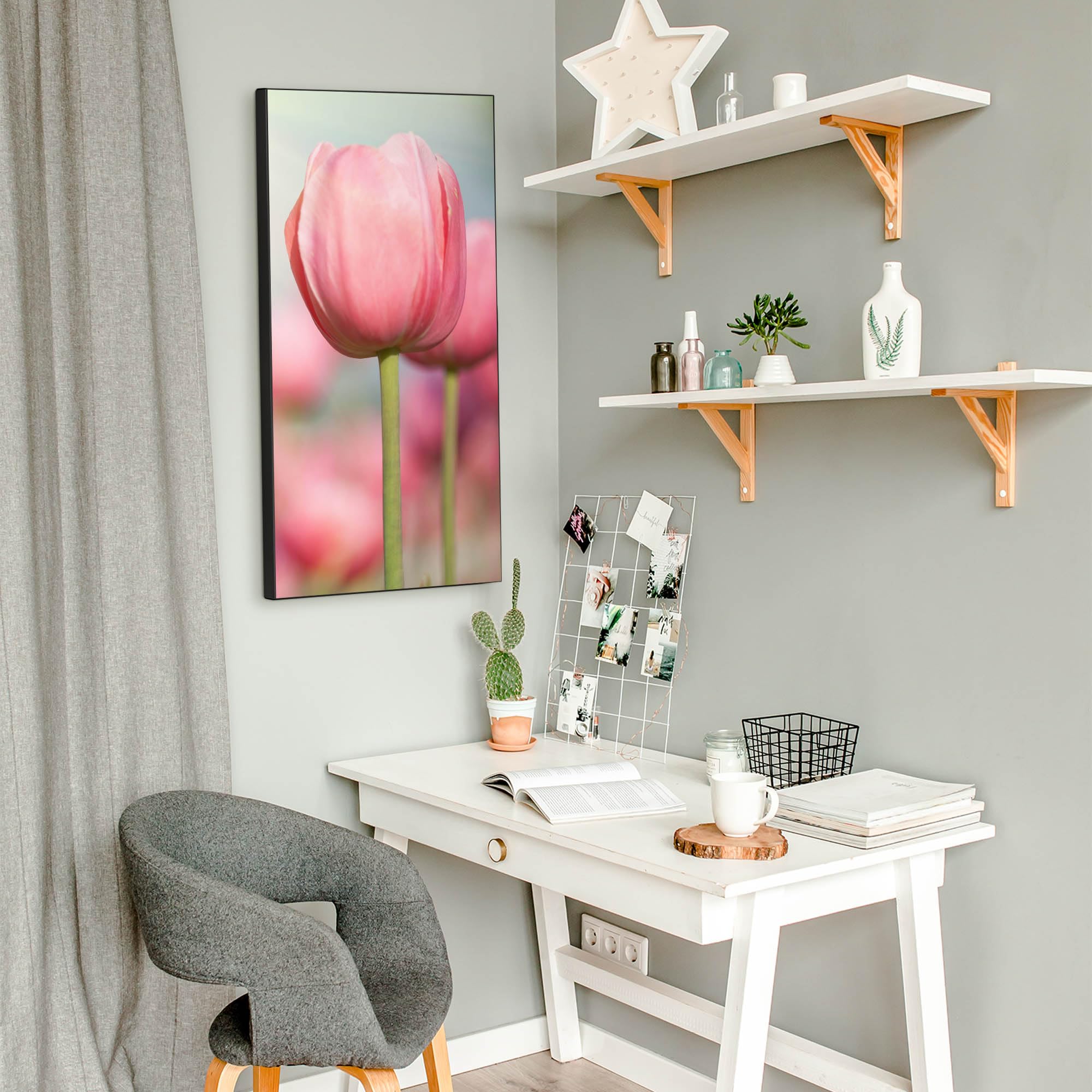 Banjado Magnettafel Tulpen 37x78 Magnetpinnwand schwarz Metall