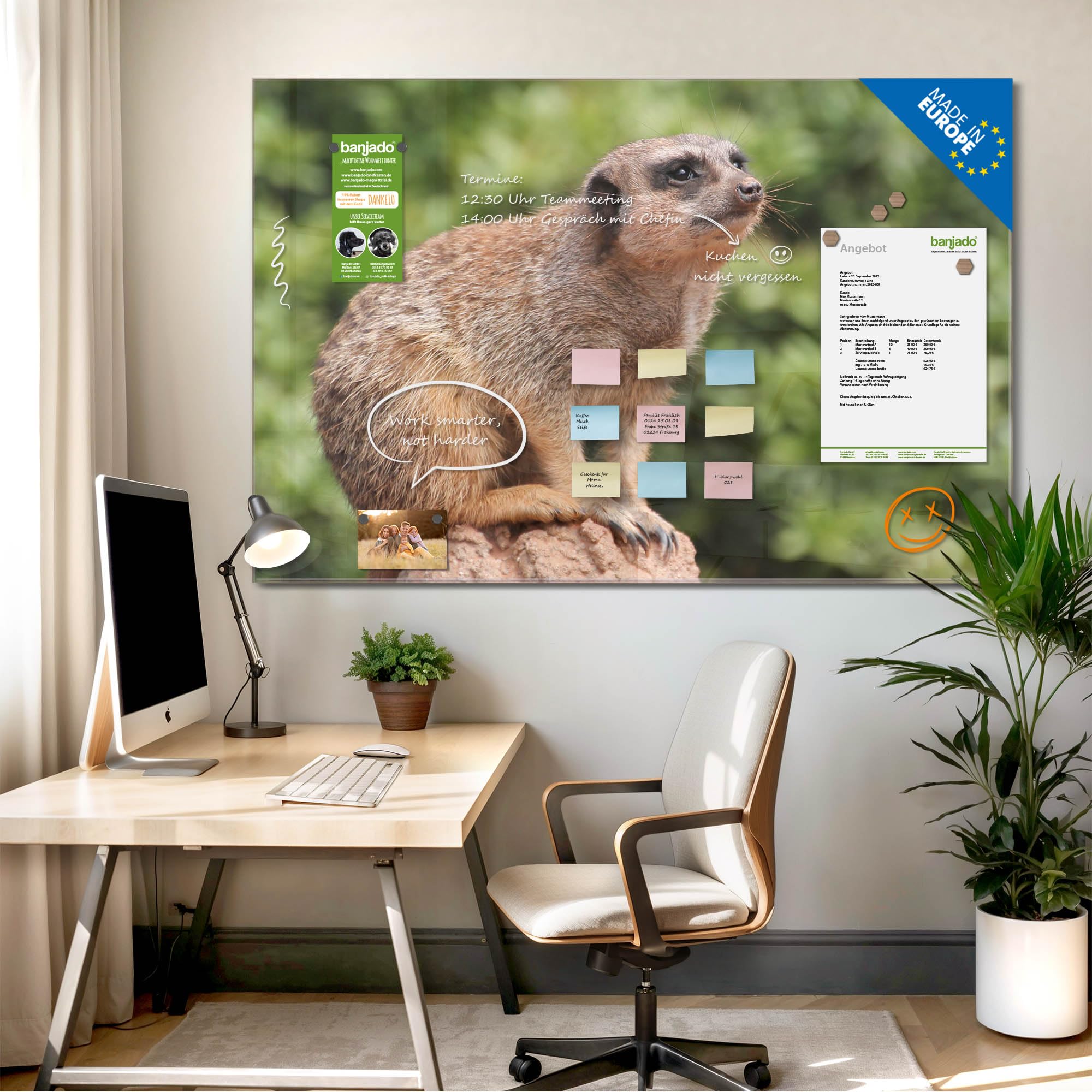 Banjado Magnettafel Erdmännchen 120x80 cm Glas beschreibbar