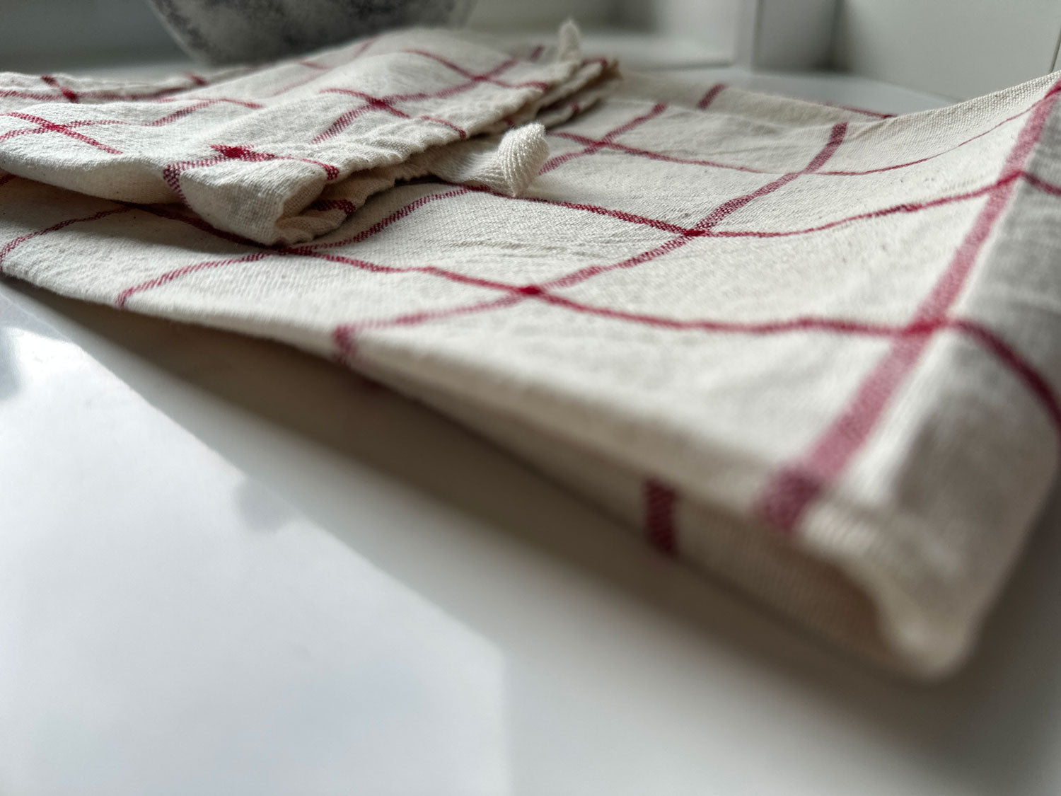 LS-LebenStil Küche & Haushalt Geschirrtuch Karo 50x70cm Beige-Rot