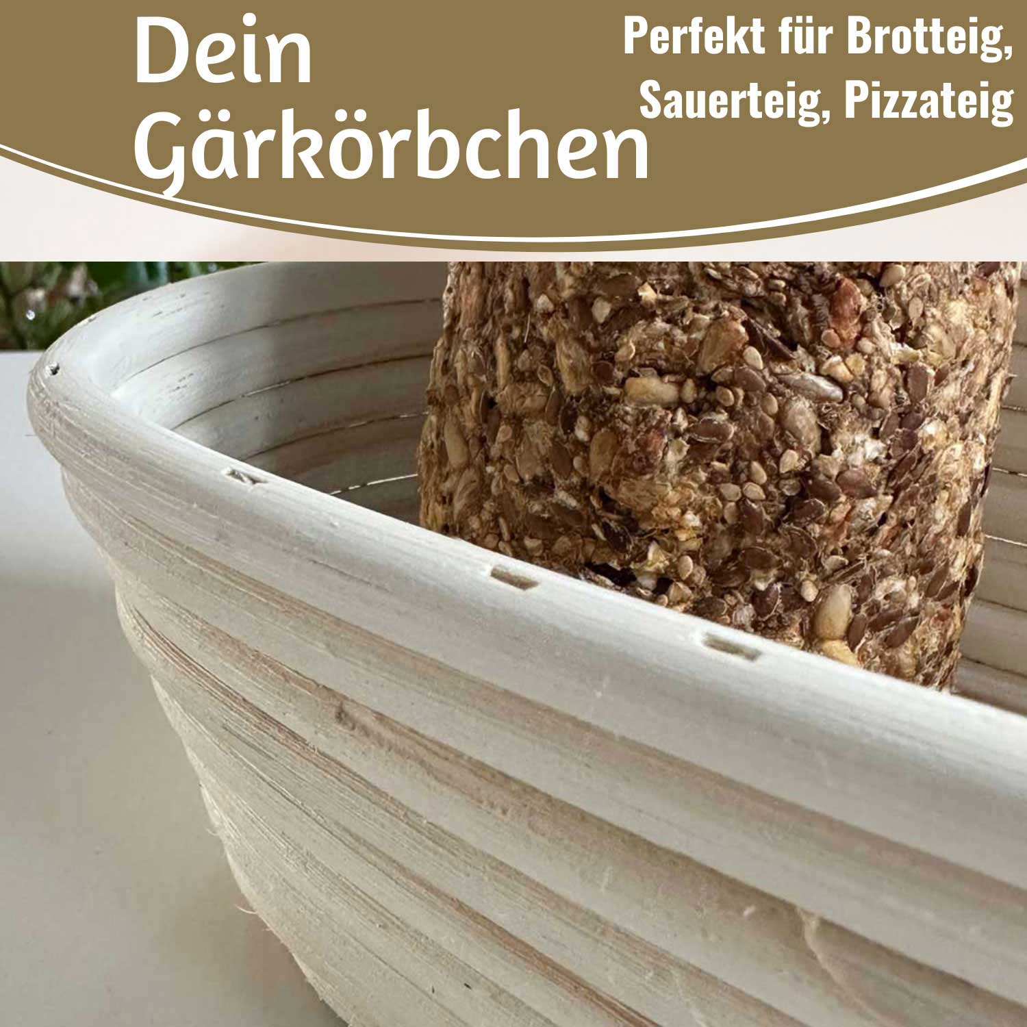 LS-LebenStil Küche Gärkorb Oval 28x15x8cm Peddigrohr mit Leinen