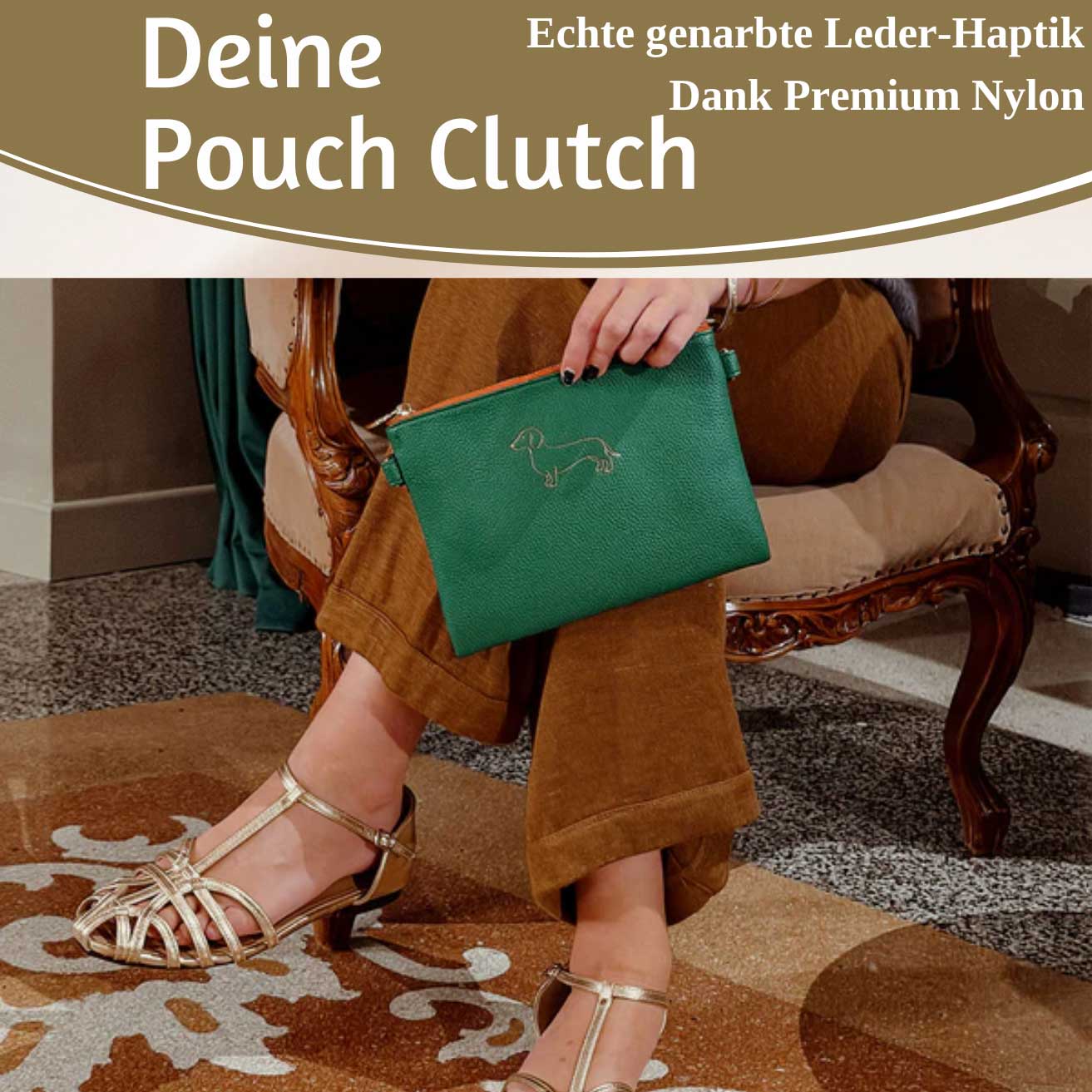 Mimi's Glow Lia Clutch Dackel 22cm Grün PU-Leder