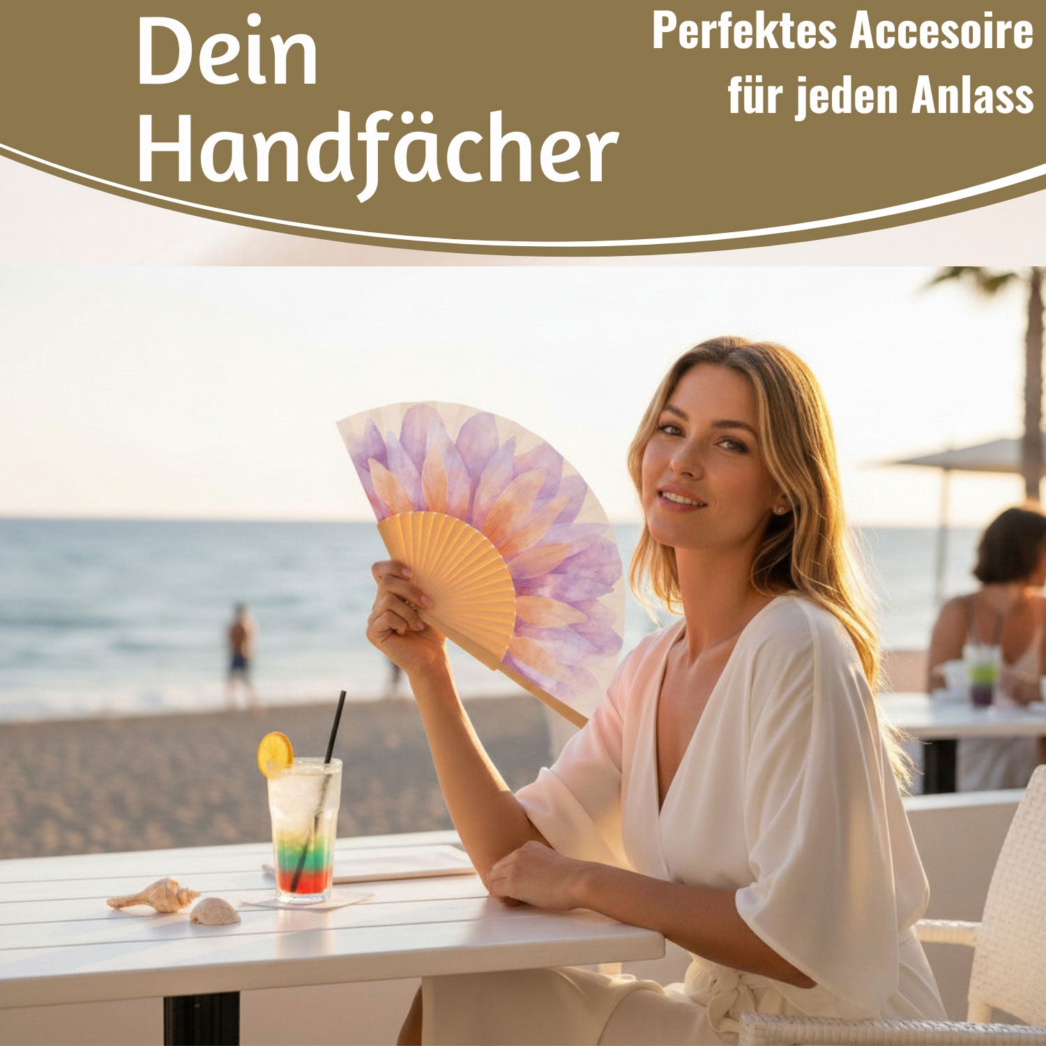 LS-LebenStil Shopper & Taschen Blume Fächer Holz Stoff Lila 23x42cm