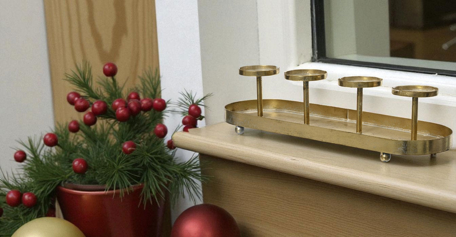 LS-LebenStil Kerzenschale Eisen 48cm gold antik