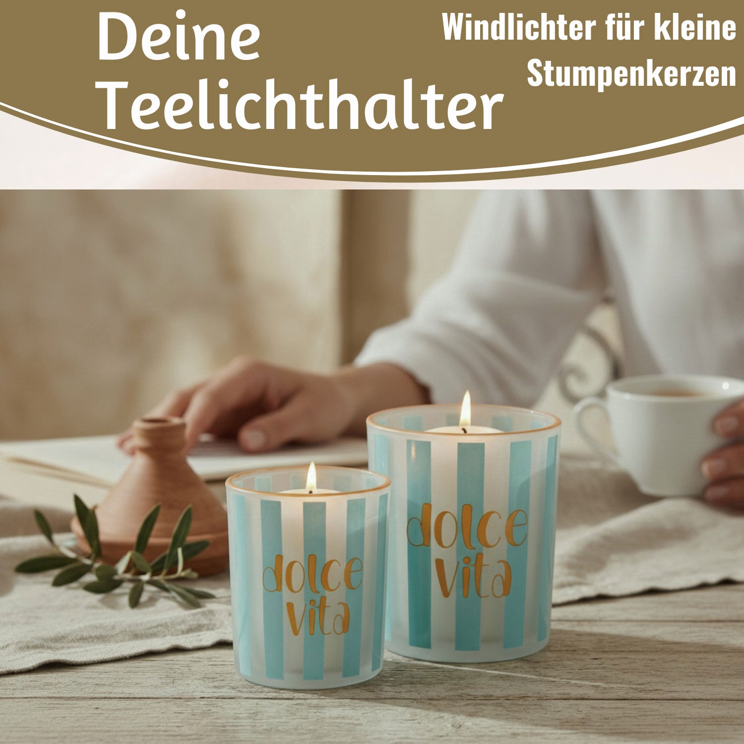 LS-LebenStil Dolce Vita Teelichthalter Glas 2er Türkis Gold