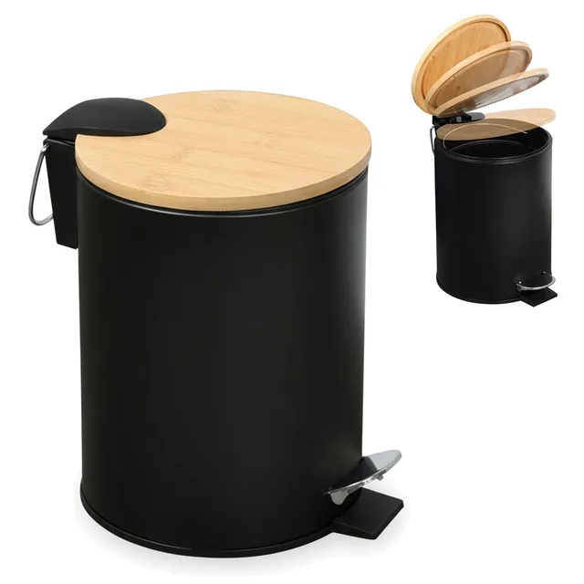 LS-LebenStil Tretmülleimer 3L Schwarz Rund Soft Close 24x17cm