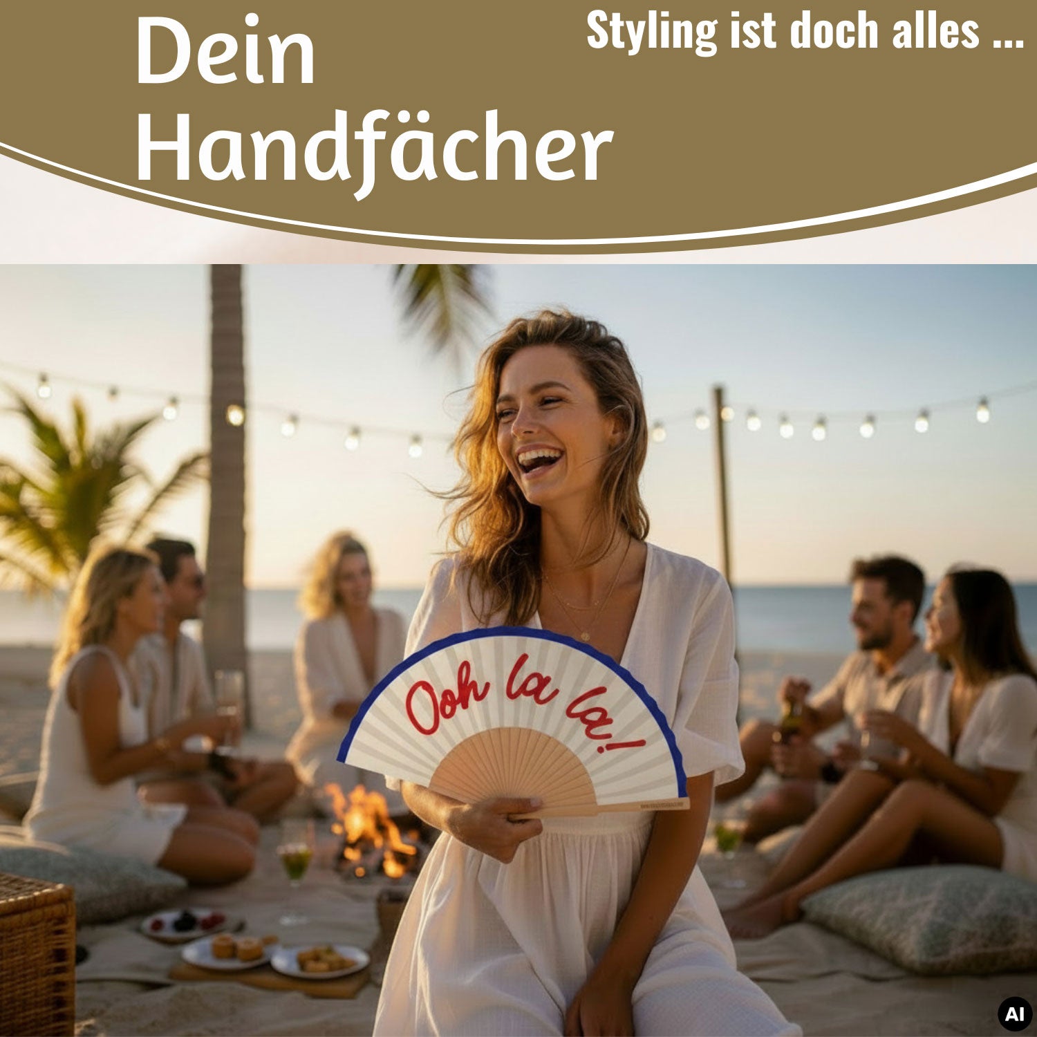 LS-LebenStil Ooh La La Handfächer weiß faltbar 42 cm