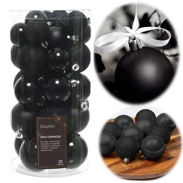 LS-LebenStil Christbaumkugeln Schwarz 30er Kunststoff 4-6cm