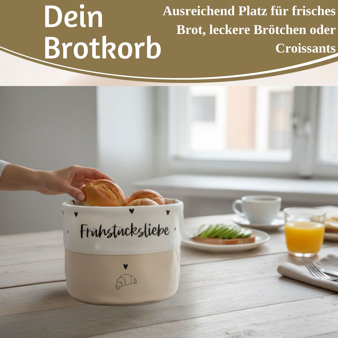 LS-LebenStil Frühstücksliebe Brotkorb Baumwolle Creme 20x16cm