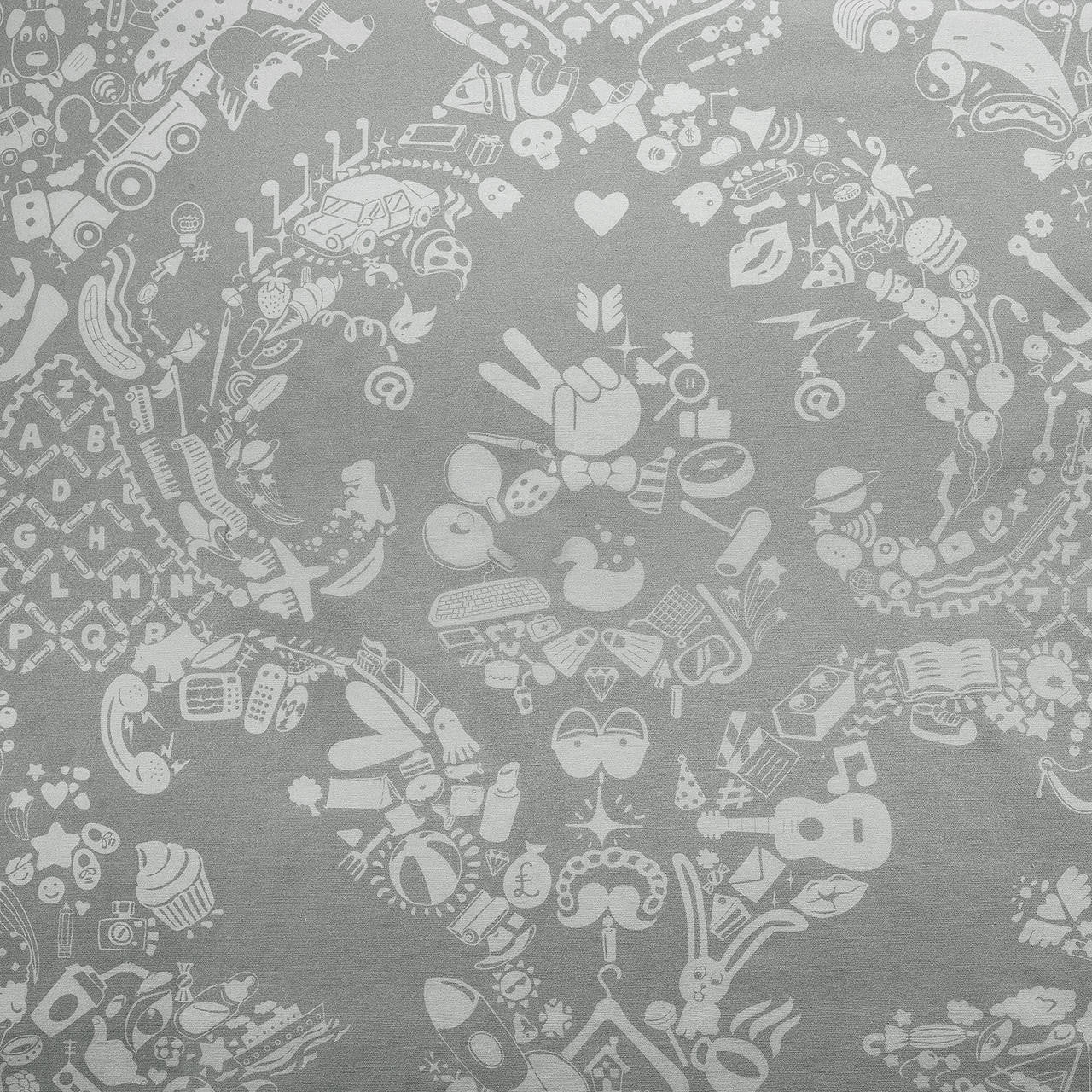 Mineheart New World Damask Stoff Weiß-Grau Baumwolle