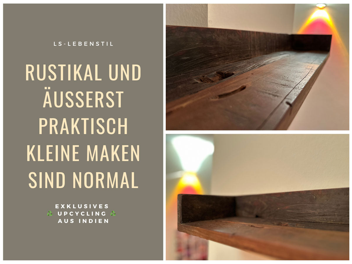 LS-LebenStil Wandregal Ziegelform 45cm Holz braun Industrial