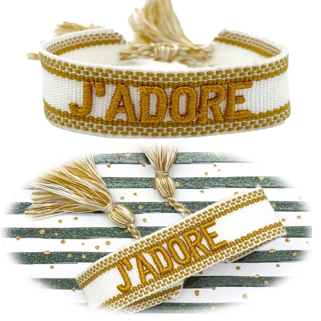 LS-LebenStil Canvas Statement J'ADORE Gold Stoffarmband Creme