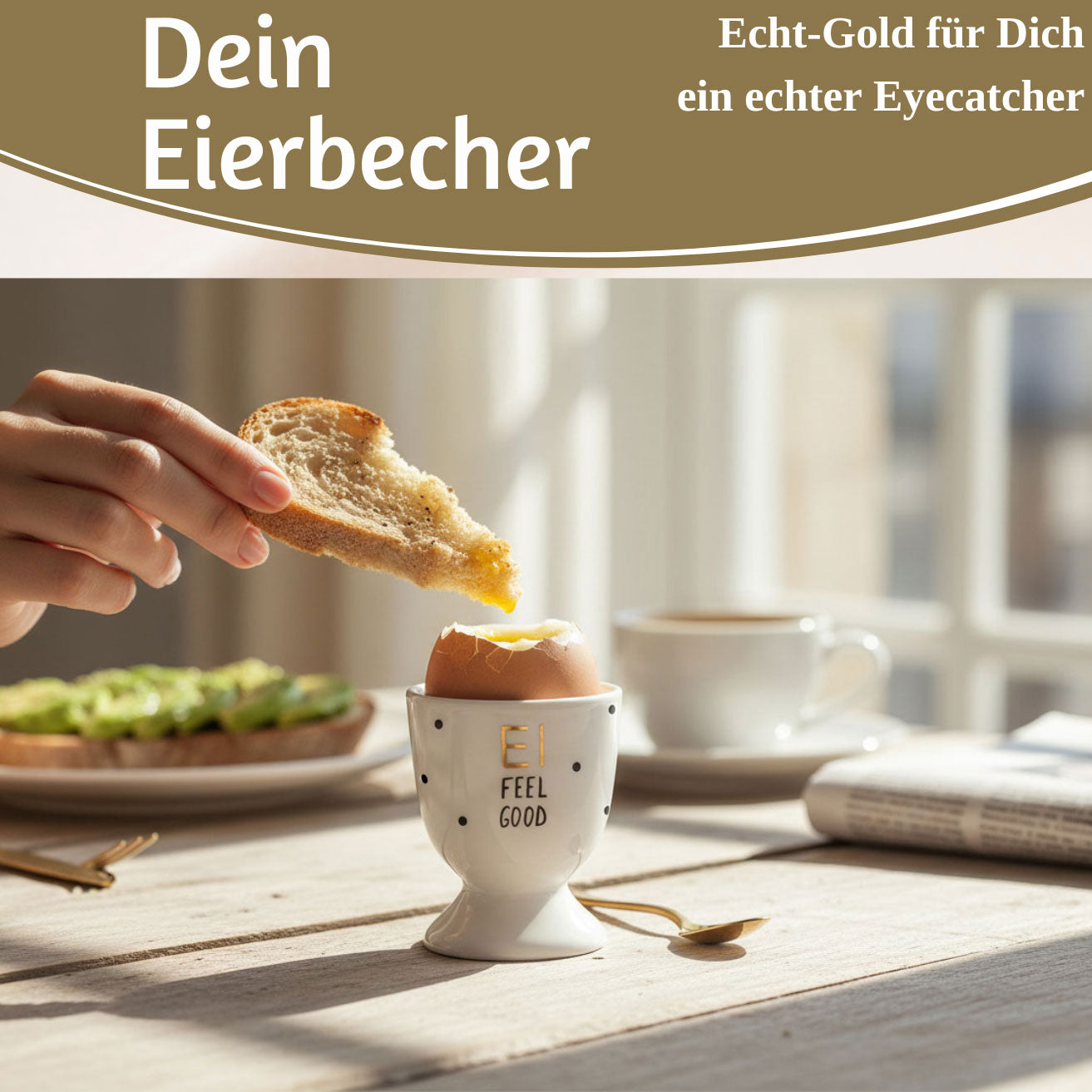 LS-LebenStil Ei Feel Good Eierbecher Echt-Gold Porzellan Weiß