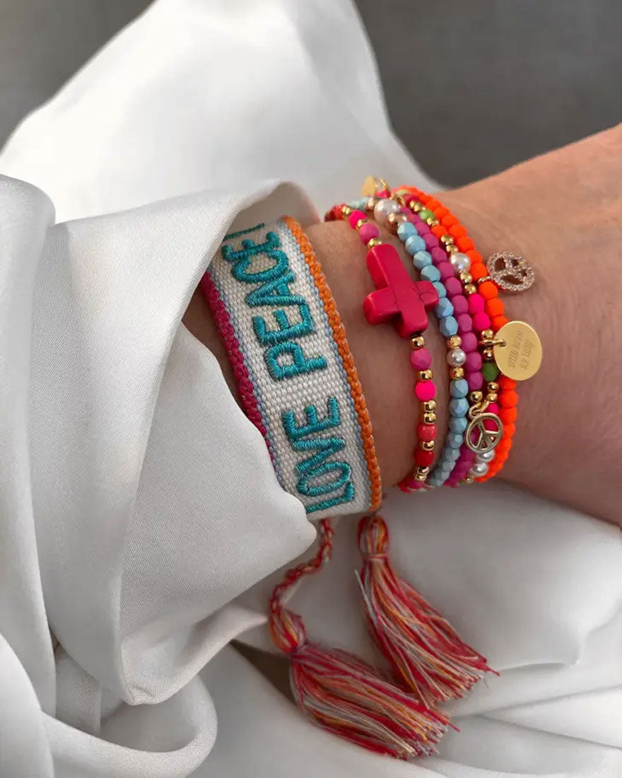 LS-LebenStil Canvas Love Peace Happiness Armband Türkis